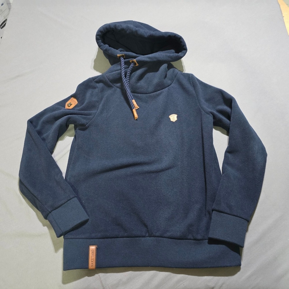 Naketano Fleece Hoodie Mens L Navy Blue Cowl Neck Schnizzel Dizzel Popizzel